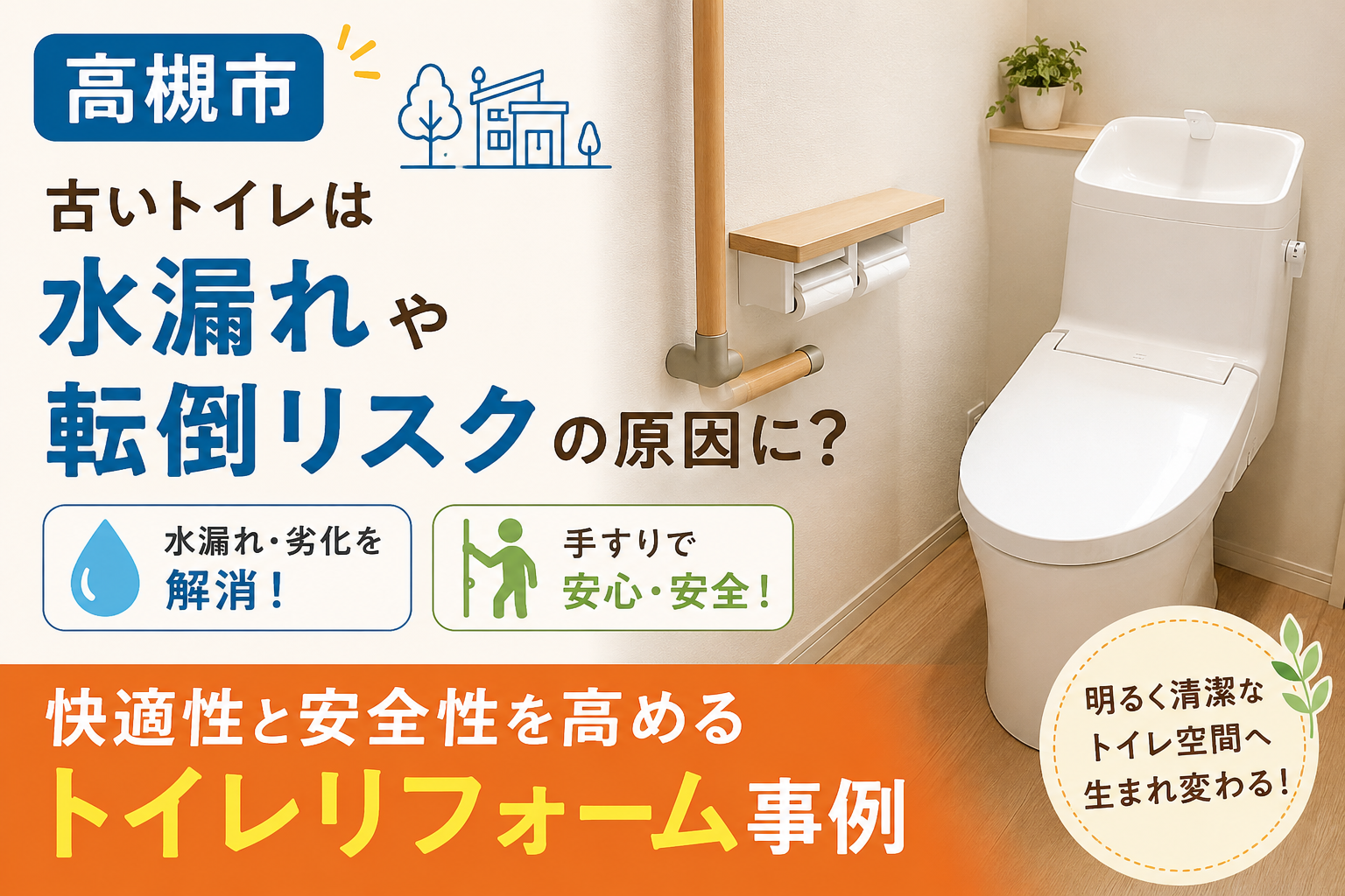 【高槻市】古いトイレは水漏れや転倒リスクの原因に?快適性と安全性を高めるトイレリフォーム事例