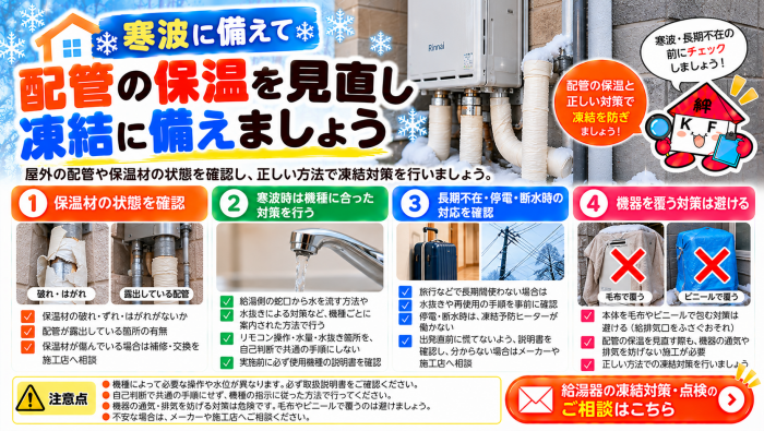 寒波に備える給湯器配管凍結対策