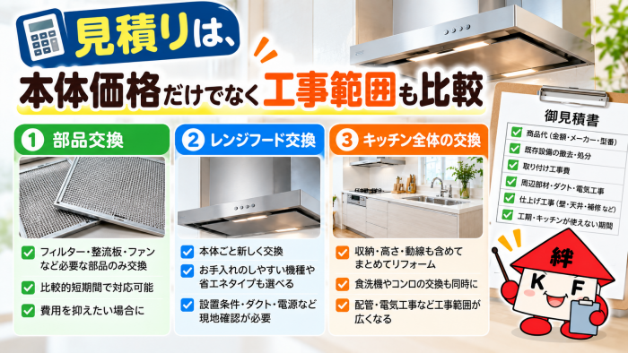 見積りは、本体価格だけでなく工事範囲も比較