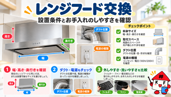レンジフード交換｜設置条件と、お手入れのしやすさを確認