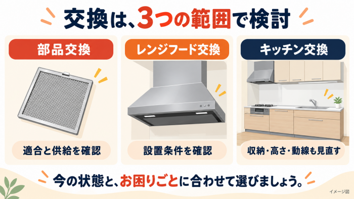 掃除で戻らないときは、交換する範囲を整理