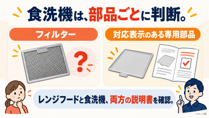 食洗機に入れられない部品と、対応する専用部品がある